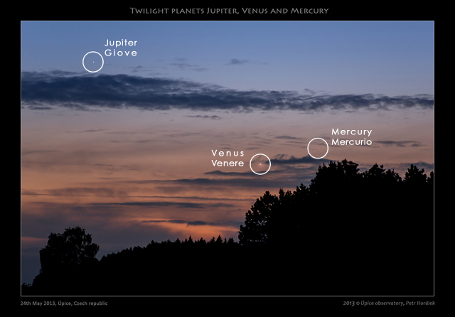 Venere, Giove e Mercurio: Triangolo al Tramonto - Venus, Jupiter and Mercury: Sunset Triangle