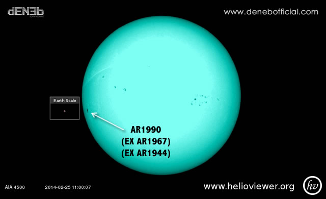 Attività Solare: La Regione Attiva AR1990 (ex AR1967 - ex AR1944) sta ruotando verso la Terra - Space Weather: Active Sunspot Turns Toward Earth