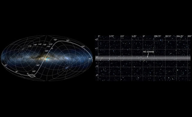 Earth's solar #Transit Zone mapped to the #galaxy. ETZ observers can see us as a transiting exoplanet. 